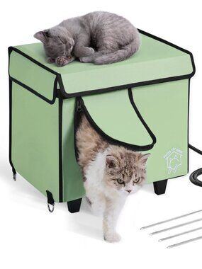 VEVOR Elevated Heated Cat House, Cuboid Kitty Shelter with Adjustable Temperatur